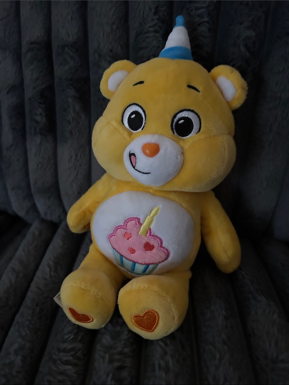 Care Bears Yellow Birthday Cupcake Bear Plush with Blue Party Hat